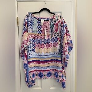 NWT - Chico’s - IKAT RIVIERA WOVEN PONCHO - MEDIEVAL BLUE - Size L/XL